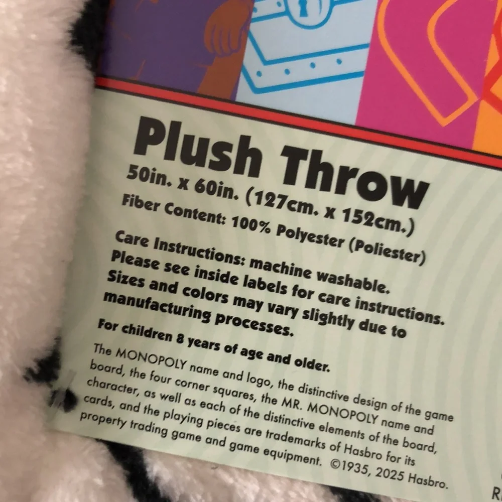 Hasbro Monopoly Plush Throw Blanket